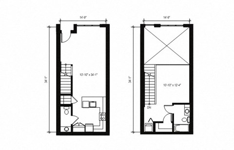 Floor plan for 1 bed, 1.5 baths, 859 sqft